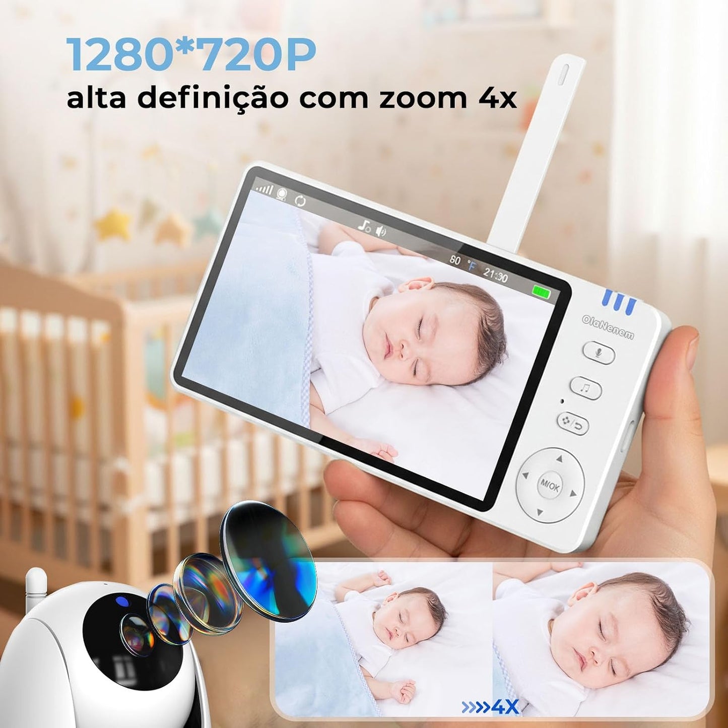 Babá Eletrônica HD com Tela de 5" e Visão Noturna